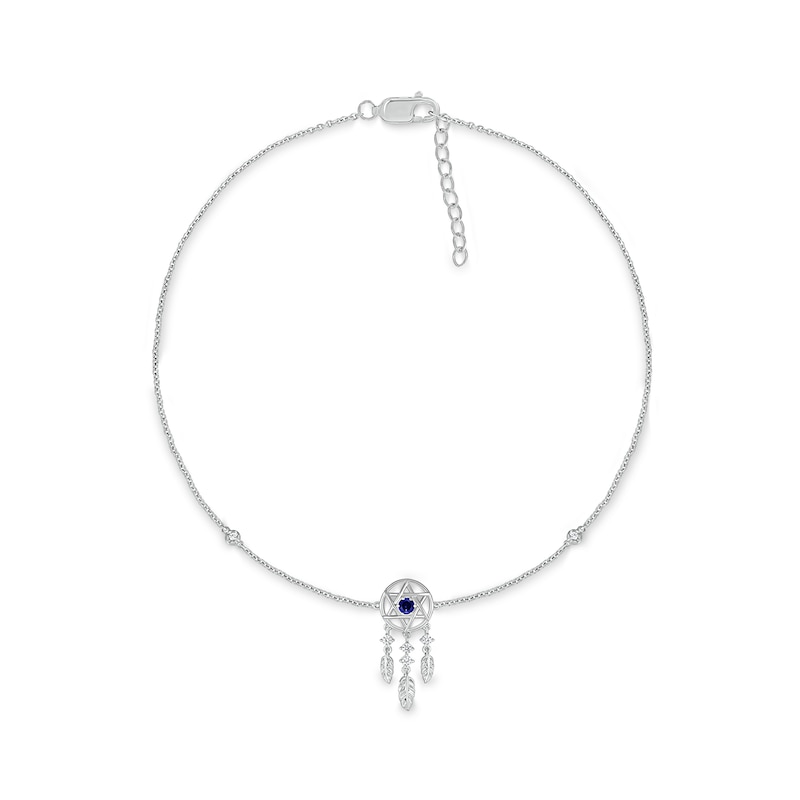 3.0mm Blue and White Lab-Created Sapphire Station Dream Catcher Anklet in Sterling Silver – 10"|Peoples Jewellers