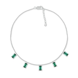 Emerald-Cut Lab-Created Emerald Five Stone Dangle Station Anklet in Sterling Silver – 10&quot;