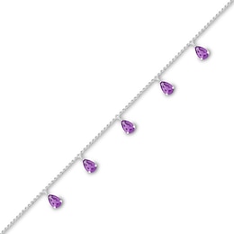 Pear-Shaped Amethyst Five Stone Dangle Station Anklet in Sterling Silver – 10&quot;