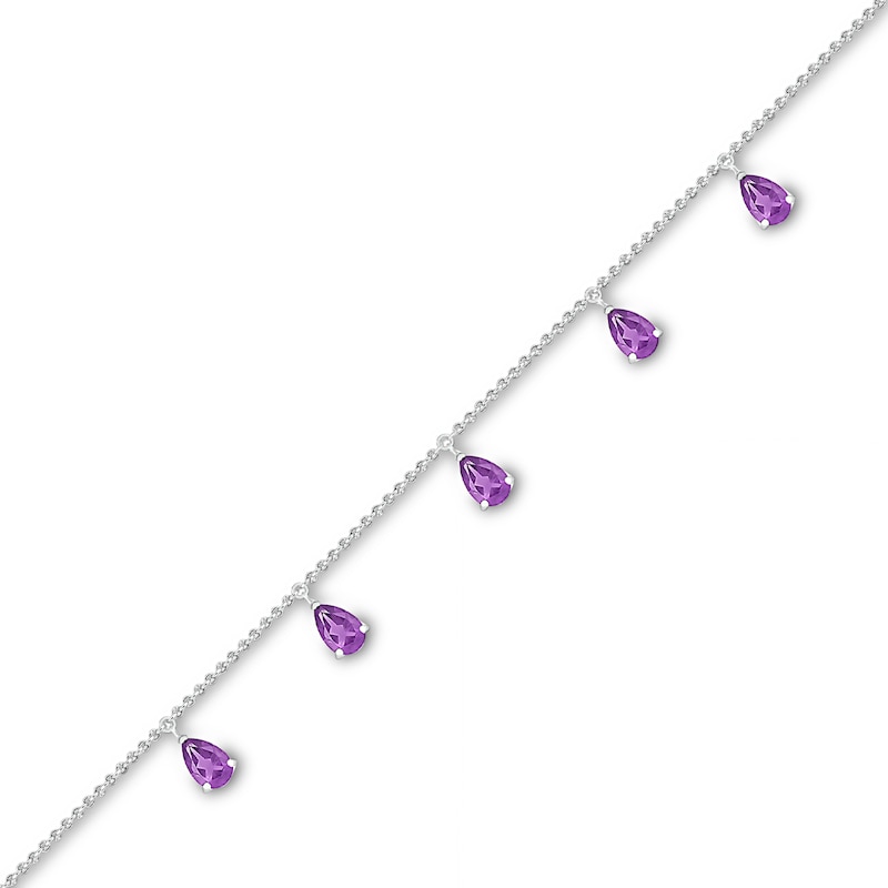 Pear-Shaped Amethyst Five Stone Dangle Station Anklet in Sterling Silver – 10"|Peoples Jewellers