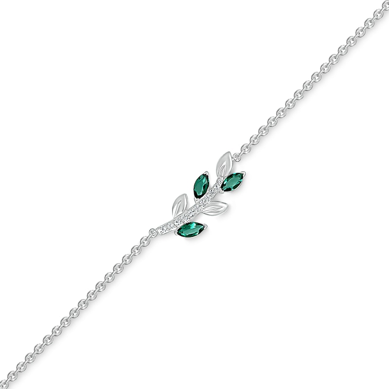 Marquise Lab-Created Emerald and White Lab-Created Sapphire Sideways Leafy Branch Anklet in Sterling Silver – 10"|Peoples Jewellers