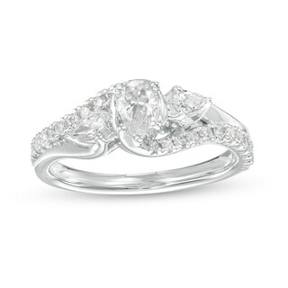 0.75 CT. T.W. Pear-Shaped Diamond Past Present Future® Bypass Split Shank Engagement Ring in 14K White Gold (I/I2)