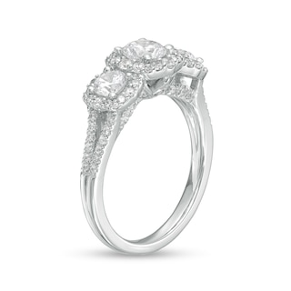 1.50 CT. T.W. Canadian Certified Diamond Cushion-Shaped Frame Split Shank Engagement Ring in 14K White Gold (I/I2)