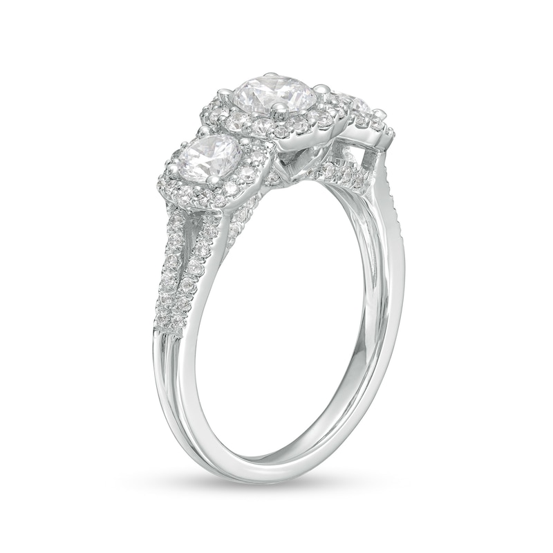 1.50 CT. T.W. Canadian Certified Diamond Cushion-Shaped Frame Split Shank Engagement Ring in 14K White Gold (I/I2)|Peoples Jewellers
