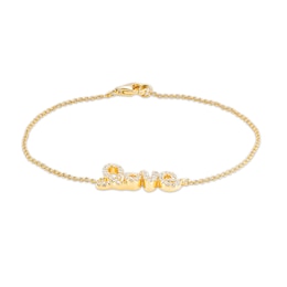 White Lab-Created Sapphire Cursive &quot;love&quot; Bracelet in Sterling Silver with 14K Gold Plate – 6.5&quot;