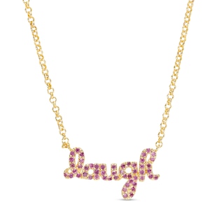 Rhodolite Garnet Cursive "laugh" Necklace in Sterling Silver with 14K Gold Plate – 16.5"