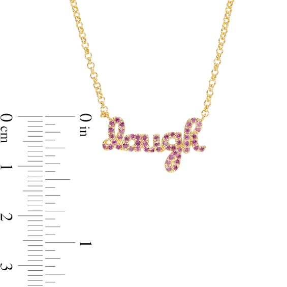 Rhodolite Garnet Cursive "laugh" Necklace in Sterling Silver with 14K Gold Plate – 16.5"