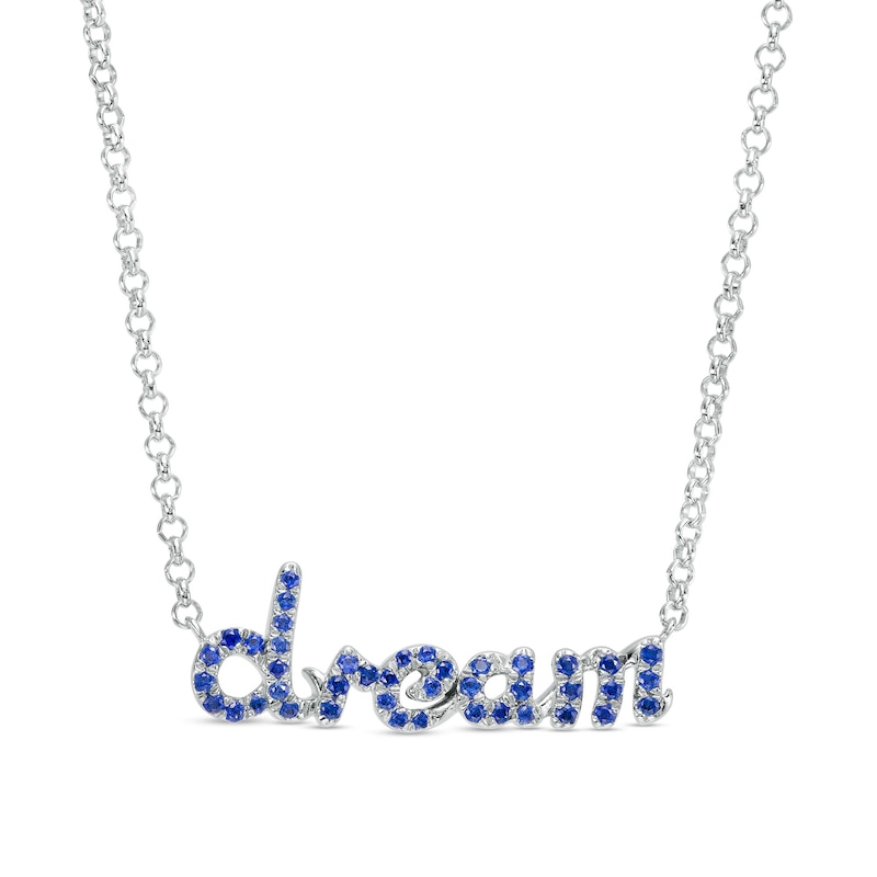 Blue Lab-Created Sapphire Cursive "dream" Necklace in Sterling Silver – 16.5"|Peoples Jewellers