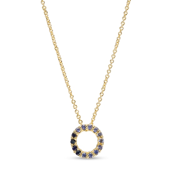 Blue Sapphire Ombre Open Circle Pendant in Sterling Silver with 14K Gold Plate