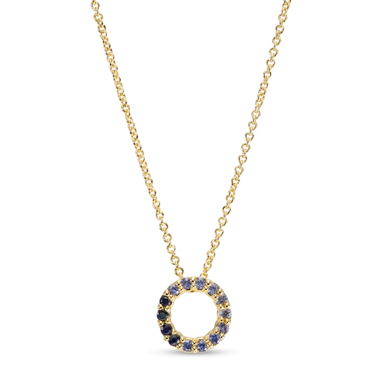 Blue Sapphire Ombre Open Circle Pendant in Sterling Silver with 14K Gold Plate|Peoples Jewellers