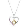 Thumbnail Image 0 of Pink and White Lab-Created Sapphire Motherly Love Heart Pendant in Sterling Silver and 14K Gold Plate
