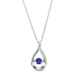 Unstoppable Love™ 4.5mm Blue and White Lab-Created Sapphire Teardrop Pendant in Sterling Silver