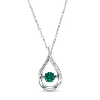 Unstoppable Love™ 4.5mm Lab-Created Emerald and White Lab-Created Sapphire Teardrop Pendant in Sterling Silver