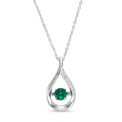 Unstoppable Love™ 4.5mm Lab-Created Emerald and White Lab-Created Sapphire Teardrop Pendant in Sterling Silver