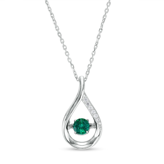 Unstoppable Love™ 4.5mm Lab-Created Emerald and White Lab-Created Sapphire Teardrop Pendant in Sterling Silver