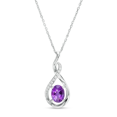 Oval Amethyst and White Lab-Created Sapphire Twist Pendant in Sterling Silver