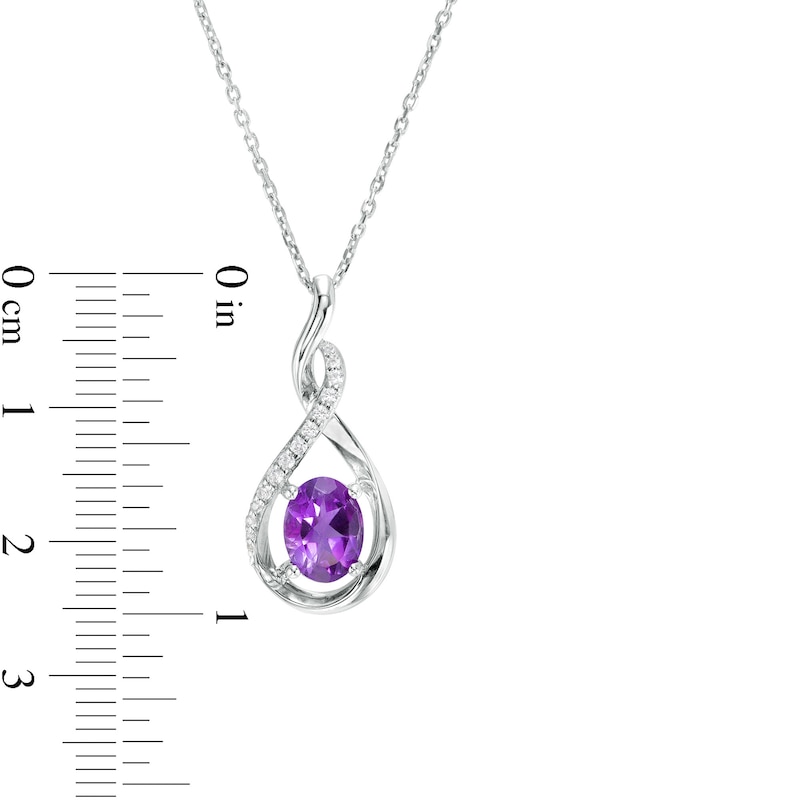Oval Amethyst and White Lab-Created Sapphire Twist Pendant in Sterling Silver
