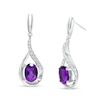 Thumbnail Image 1 of Oval Amethyst and White Lab-Created Sapphire Curved Teardrop Drop Earrings in Sterling Silver