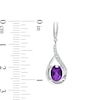 Thumbnail Image 1 of Oval Amethyst and White Lab-Created Sapphire Curved Teardrop Drop Earrings in Sterling Silver