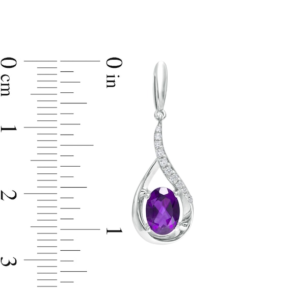 Oval Amethyst and White Lab-Created Sapphire Curved Teardrop Drop Earrings in Sterling Silver