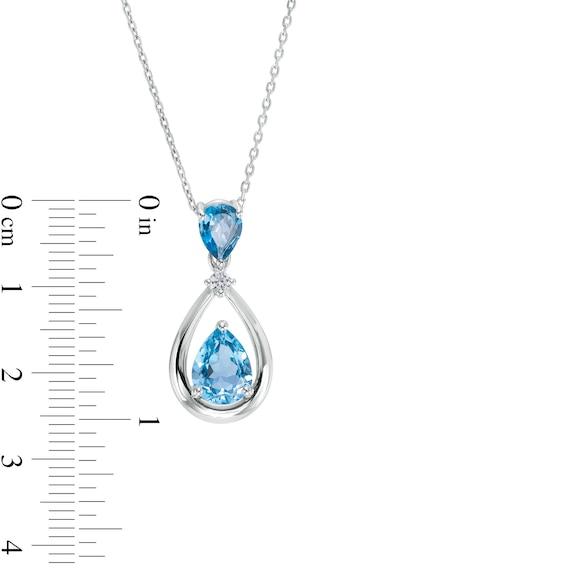 Pear-Shaped Swiss and London Blue Topaz with White Lab-Created Sapphire Pendant in Sterling Silver