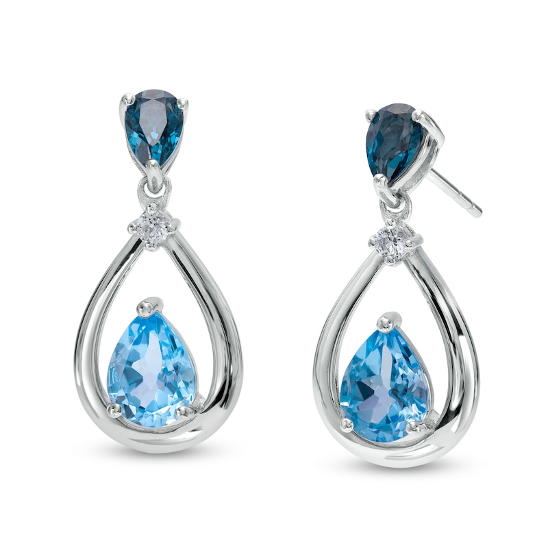 Pear-Shaped Swiss and London Blue Topaz with White Lab-Created Sapphire Drop Earrings in Sterling Silver|Peoples Jewellers