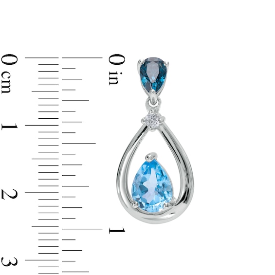 Pear-Shaped Swiss and London Blue Topaz with White Lab-Created Sapphire Drop Earrings in Sterling Silver