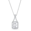 Emerald-Cut White Lab-Created Sapphire Frame Split Drop Pendant in Sterling Silver