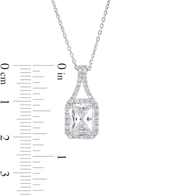 Emerald-Cut White Lab-Created Sapphire Frame Split Drop Pendant in Sterling Silver