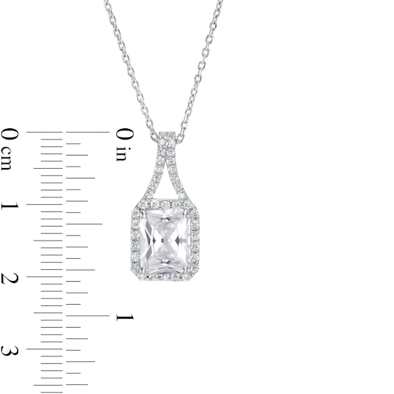 Emerald-Cut White Lab-Created Sapphire Frame Split Drop Pendant in Sterling Silver