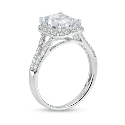 Emerald-Cut White Lab-Created Sapphire Frame Split Shank Ring in Sterling Silver