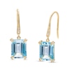Thumbnail Image 0 of Emerald-Cut Sky Blue Topaz and 0.065 CT. T.W. Diamond Drop Earrings in 10K Gold