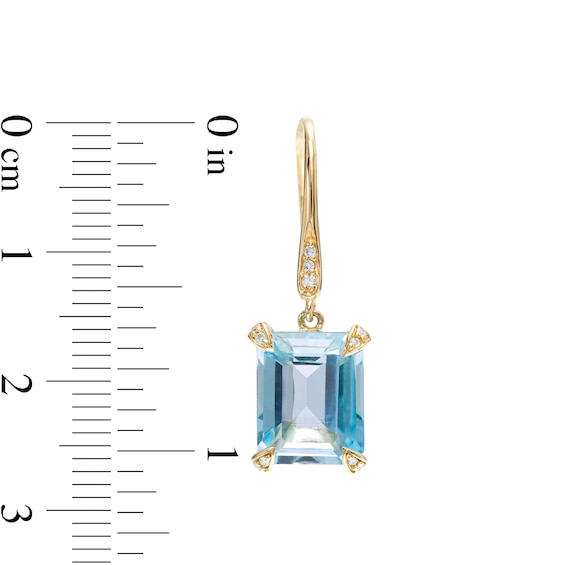 Emerald-Cut Sky Blue Topaz and 0.065 CT. T.W. Diamond Drop Earrings in 10K Gold