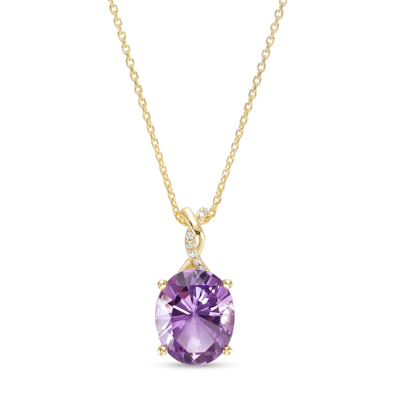 Oval Amethyst and Diamond Accent Twist Bail Pendant in 10K Gold|Peoples Jewellers