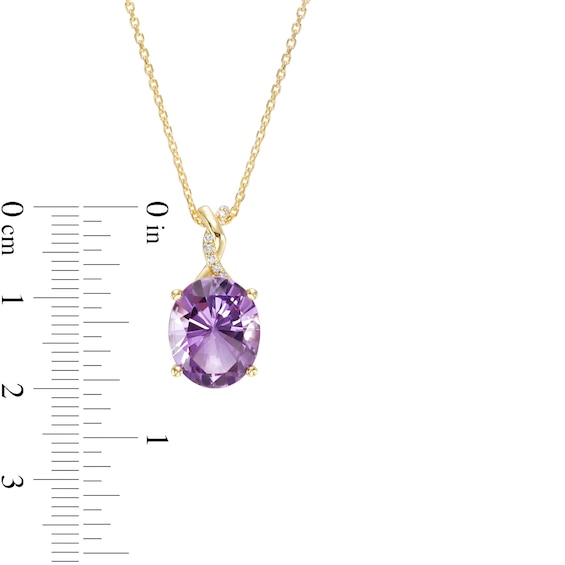 Oval Amethyst and Diamond Accent Twist Bail Pendant in 10K Gold