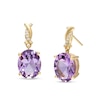 Thumbnail Image 0 of Oval Amethyst and 0.04 CT. T.W. Diamond Twist Drop Earrings in 10K Gold