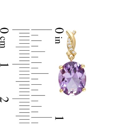 Oval Amethyst and 0.04 CT. T.W. Diamond Twist Drop Earrings in 10K Gold