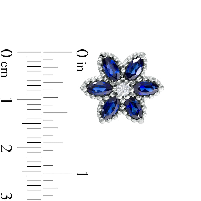 Marquise Blue and White Lab-Created Sapphire Flower Stud Earrings in Sterling Silver|Peoples Jewellers