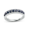 Thumbnail Image 0 of Blue Sapphire and 0.086 CT. T.W. Diamond Triple Row Nine Stone Band in 10K White Gold - Size 7