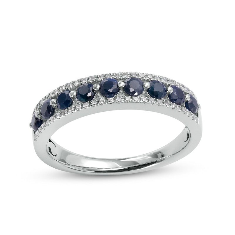 Blue Sapphire and 0.086 CT. T.W. Diamond Triple Row Nine Stone Band in 10K White Gold|Peoples Jewellers