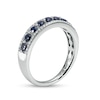 Thumbnail Image 1 of Blue Sapphire and 0.086 CT. T.W. Diamond Triple Row Nine Stone Band in 10K White Gold - Size 7