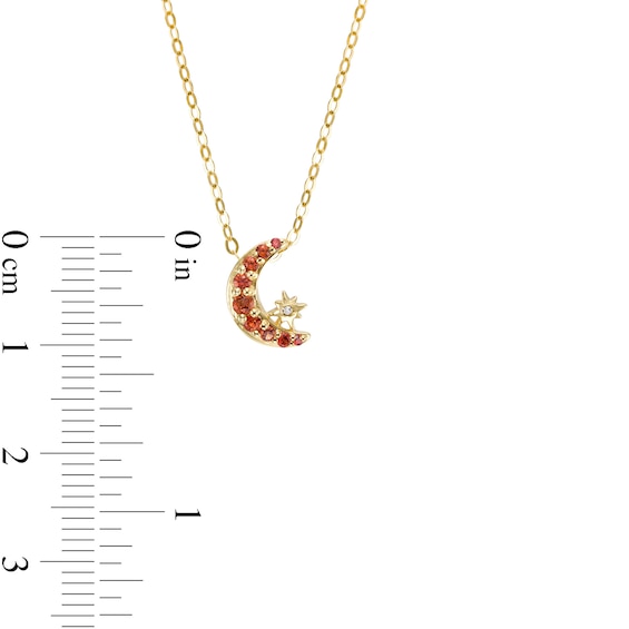 Orange Sapphire and Diamond Accent Crescent Moon and Star Pendant in 10K Gold – 16.5"