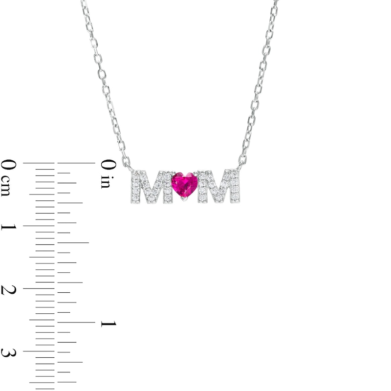4.0mm Heart-Shaped Lab-Created Ruby and White Lab-Created Sapphire "MOM" Necklace in 10K White Gold