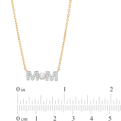 3.5-4.0mm Button Freshwater Cultured Pearl and White Lab-Created Sapphire "MOM" Necklace in 10K Gold