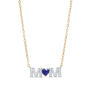 4.0mm Heart-Shaped Blue and White Lab-Created Sapphire "MOM" Necklace in 10K Gold