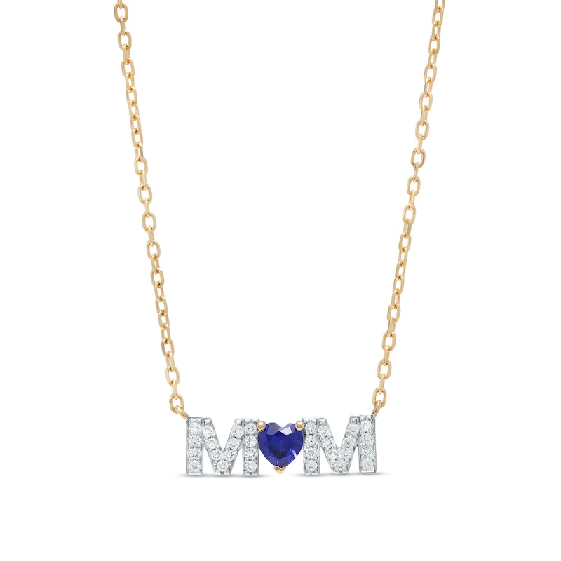 4.0mm Heart-Shaped Blue and White Lab-Created Sapphire "MOM" Necklace in 10K Gold|Peoples Jewellers