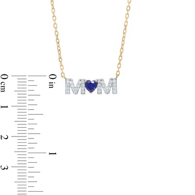 4.0mm Heart-Shaped Blue and White Lab-Created Sapphire "MOM" Necklace in 10K Gold