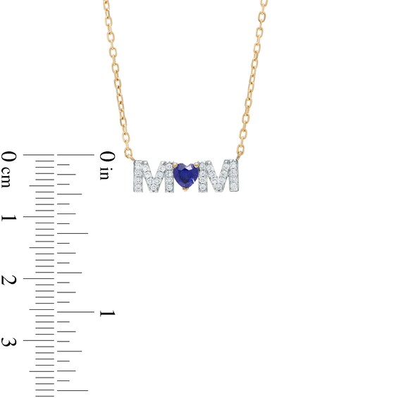 4.0mm Heart-Shaped Blue and White Lab-Created Sapphire "MOM" Necklace in 10K Gold