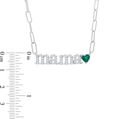 5.0mm Heart-Shaped Lab-Created Emerald and White Lab-Created Sapphire "mama" Necklace in Sterling Silver