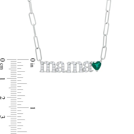 5.0mm Heart-Shaped Lab-Created Emerald and White Lab-Created Sapphire "mama" Necklace in Sterling Silver